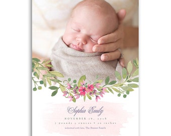 Modèle d’annonce de naissance de fille pour des photographes - carte 5x7 - SOPHIA DE CHÉRI