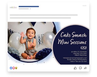 Cake Smash Mini Sessions Plantillas de Marketing para Fotógrafos, Cake Smash Photography Mini Session Templates, Plantillas PSD