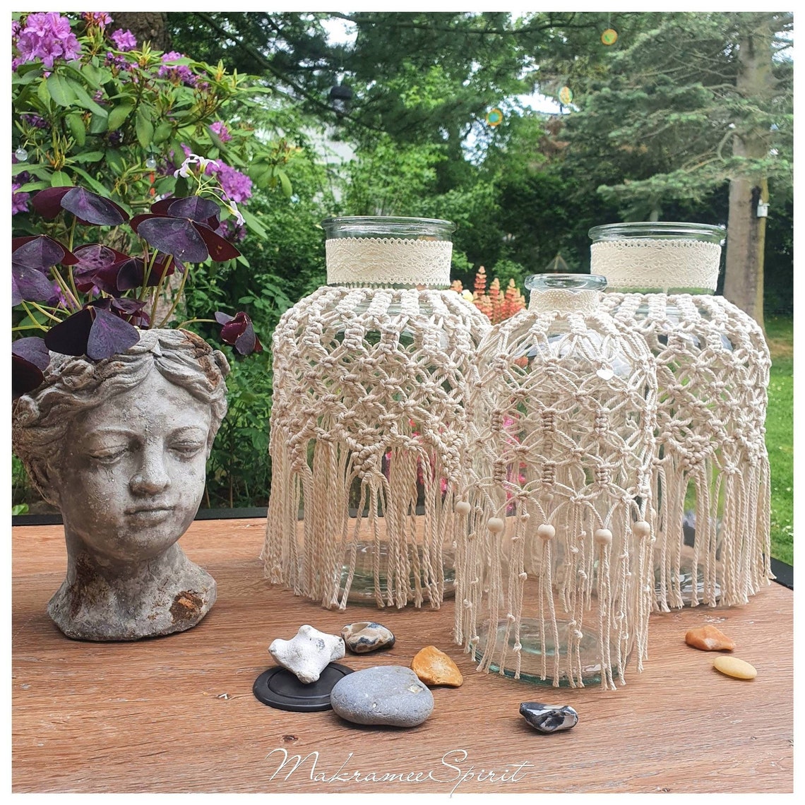 Große Boho Vase Makramee Blumenhalter Tischvase Bodenvase Etsy.de