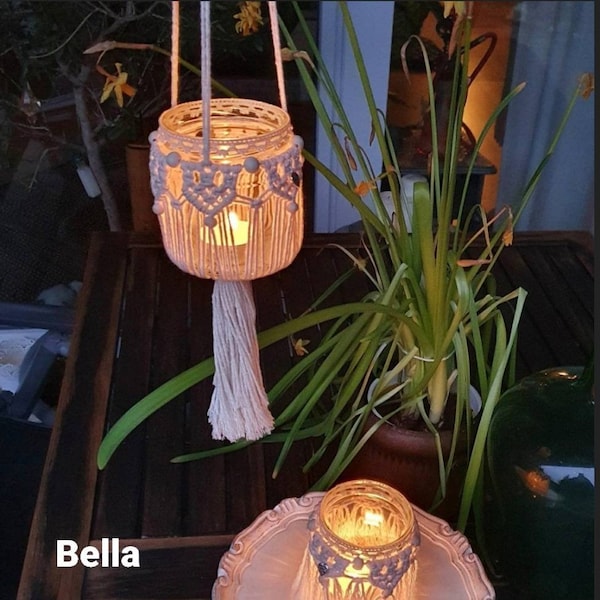 Small hanging lamp macrame, tea light holder pendant light, boho design