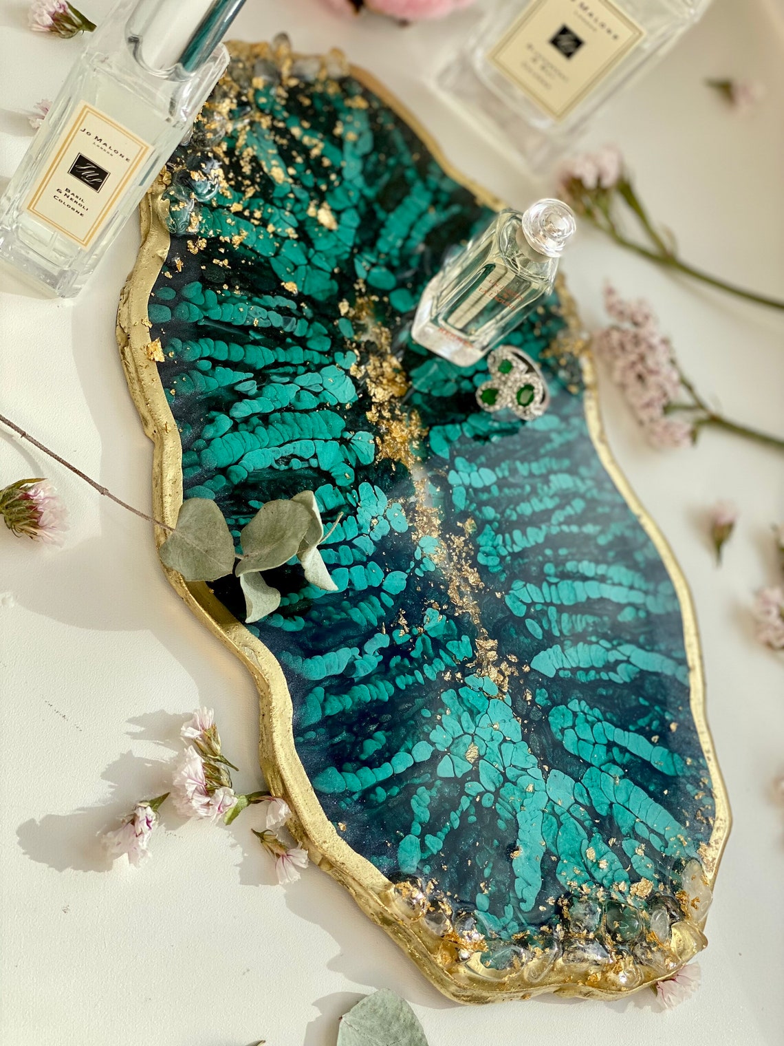 Agate vanity tray. Resin jewelry tray for perfume. Resin Etsy