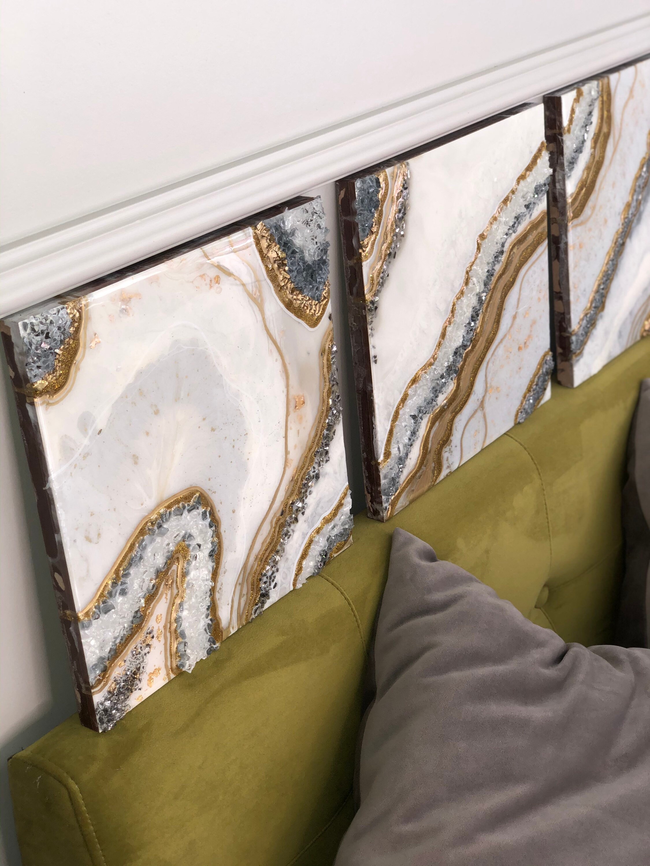 3 Piece Geode Wall Art. White Gold Resin Art is Modern Wall Etsy