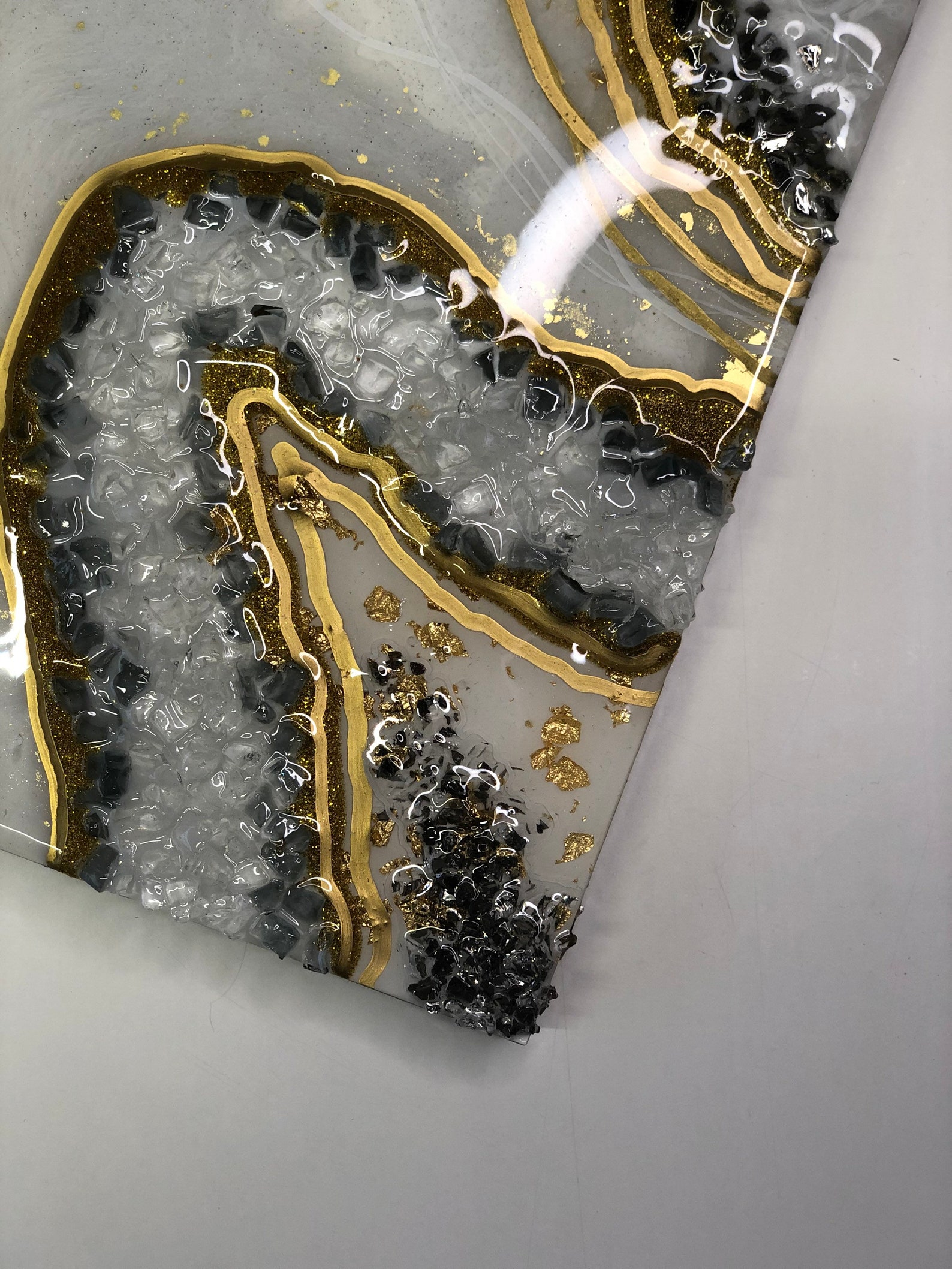 3 Piece Geode Wall Art. White Gold Resin Art is Modern Wall Etsy