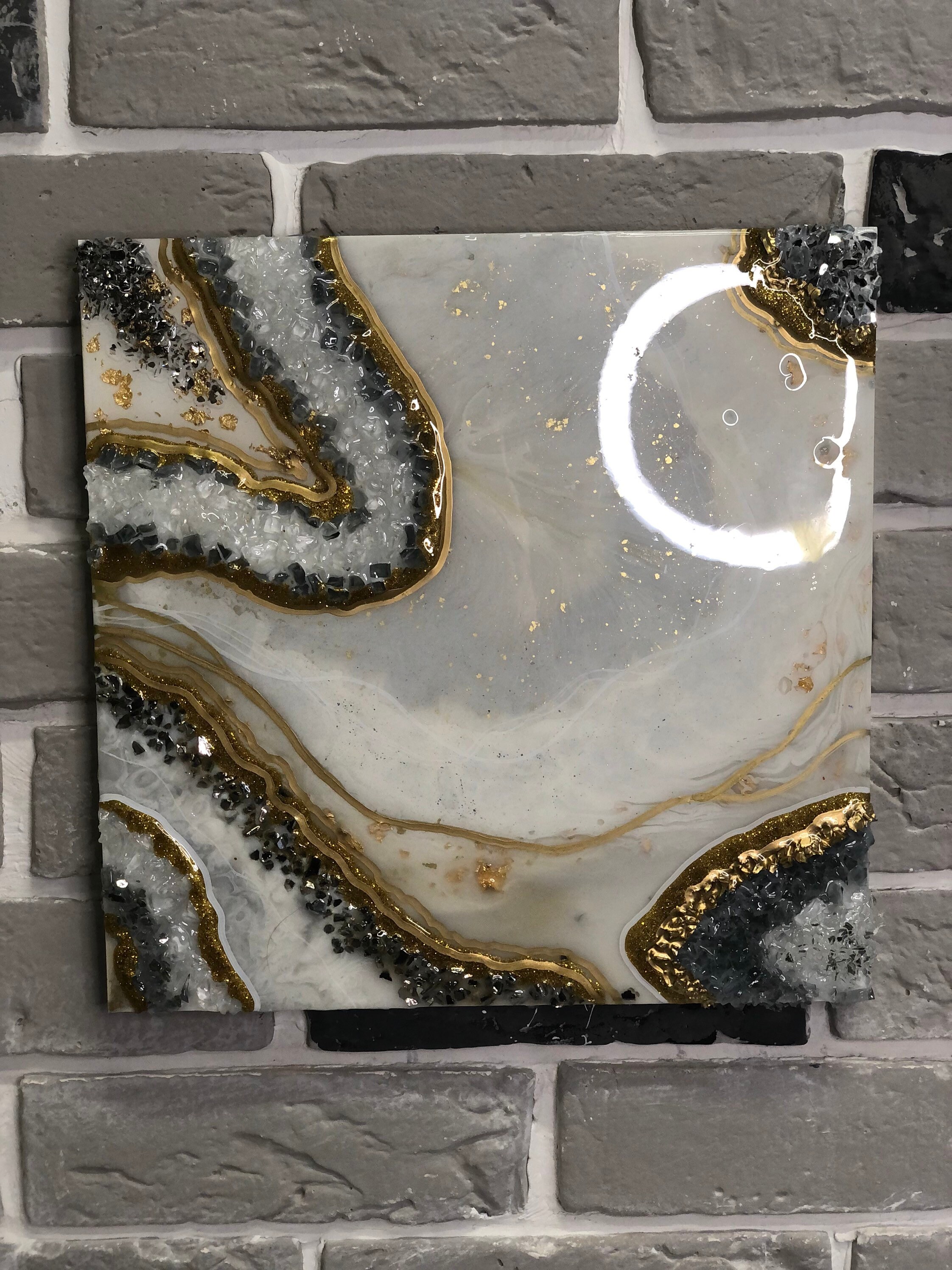 3 Piece Geode Wall Art. White Gold Resin Art is Modern Wall Etsy