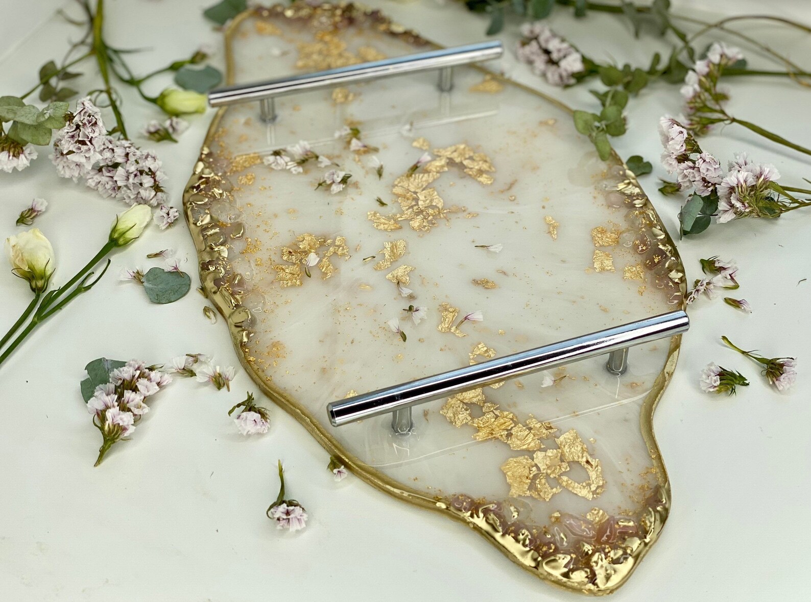 Gold marble tray resin jewelry tray for vanity. Serving tray Etsy
