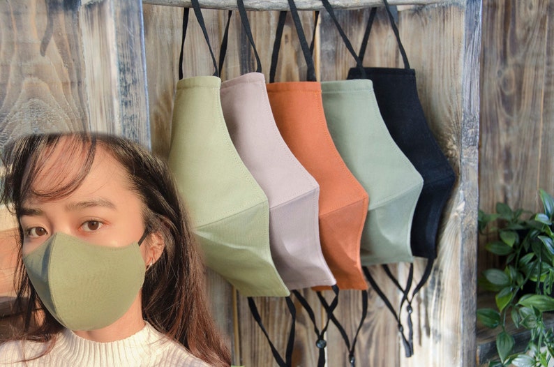 Contoured fit Cotton Face Mask- Solid Colours, Autumn Fall shades (black, suede , rustic green, burnt orange,) Breathable, Reusable, soft 