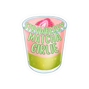 Strawberry Matcha Girlie Sticker, Cute Water Bottle Stickers, Laptop Decor, Matcha Lovers Sticker