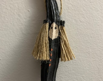 Witch Halloween Decoration, Handmade Okra Art