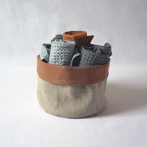 Natural Linen Bread Basket, Fabric Plant Pot, Linen food storage