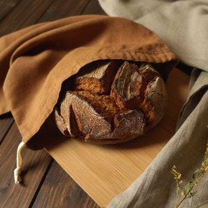 Zero Waste Linen Produce Bag. Linen Bread Bag. Reusable Storage Bag in Cinnamon Brown image 1