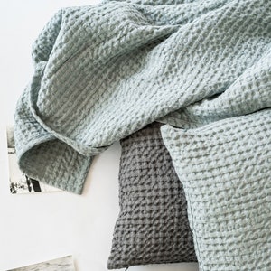 Handmade Waffle Linen Throw Blanket