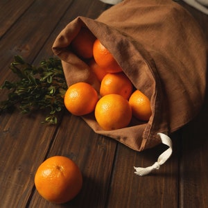 Zero Waste Linen Produce Bag. Linen Bread Bag. Reusable Storage Bag in Cinnamon Brown image 3