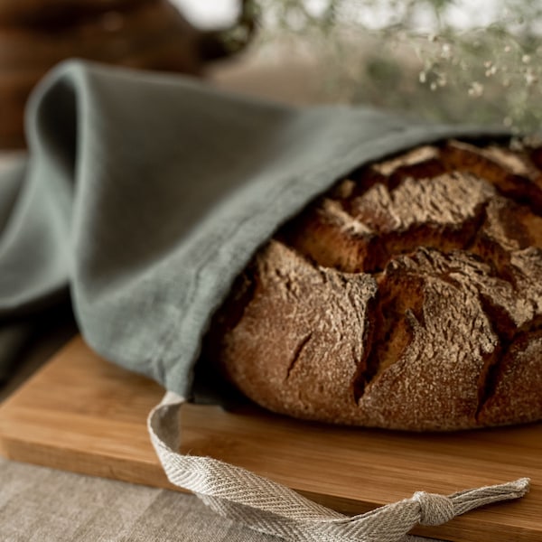 Zero Waste Linen Bread Bag. Reusable Storage Bag