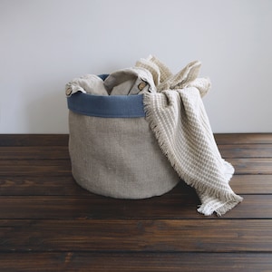 Natural Linen Bread Basket, Fabric Plant Pot, Linen food storage