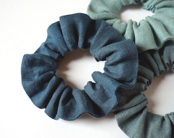 Linen Scrunchie. Linen Hair Tie. Blue scrunchies Set.