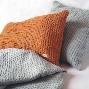 Waffle Linen Throw Pillow Cover. Decorative sofa pillows. Custom sizes.