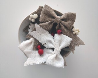 Handcrafted Burlap Christmas Tree Bows. Set of 10