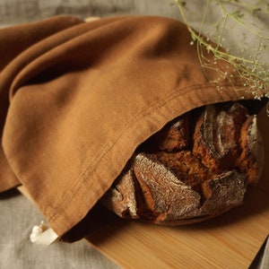 Zero Waste Linen Produce Bag. Linen Bread Bag. Reusable Storage Bag in Cinnamon Brown image 2