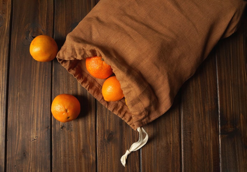 Zero Waste Linen Produce Bag. Linen Bread Bag. Reusable Storage Bag in Cinnamon Brown image 6