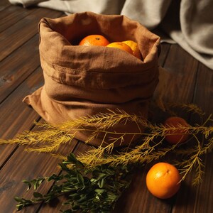 Zero Waste Linen Produce Bag. Linen Bread Bag. Reusable Storage Bag in Cinnamon Brown image 5