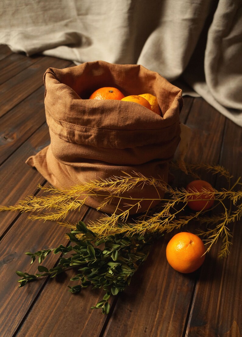 Zero Waste Linen Produce Bag. Linen Bread Bag. Reusable Storage Bag in Cinnamon Brown image 5