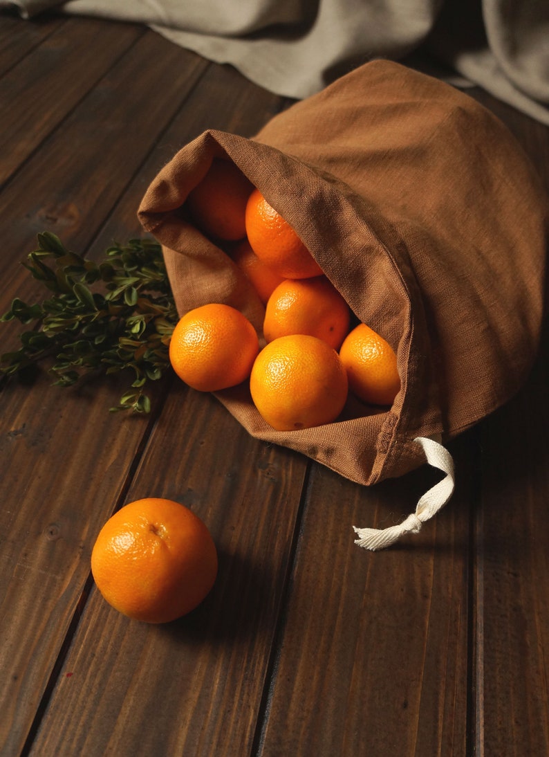 Zero Waste Linen Produce Bag. Linen Bread Bag. Reusable Storage Bag in Cinnamon Brown image 3