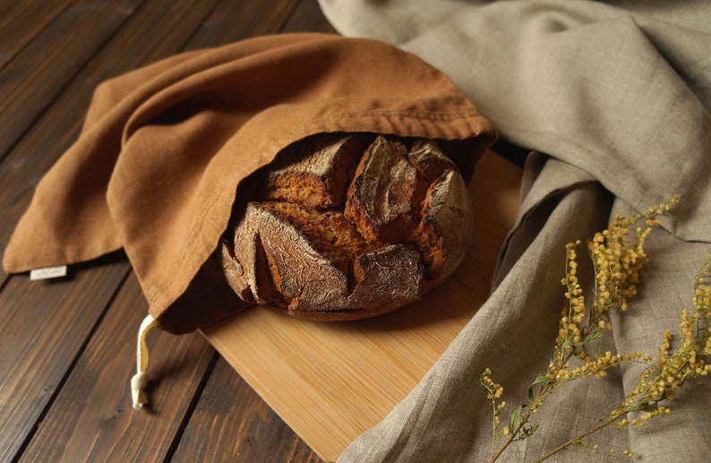 Zero Waste Linen Produce Bag. Linen Bread Bag. Reusable Storage Bag in Cinnamon Brown image 1