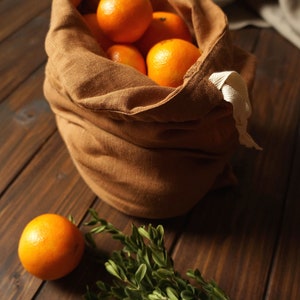 Zero Waste Linen Produce Bag. Linen Bread Bag. Reusable Storage Bag in Cinnamon Brown image 4