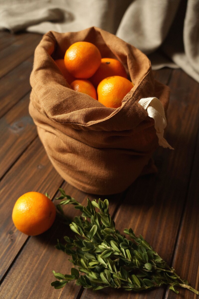 Zero Waste Linen Produce Bag. Linen Bread Bag. Reusable Storage Bag in Cinnamon Brown image 4