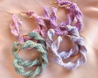 BOUCLES D'OREILLES MACRAME, Boucles d'oreilles DNA Hoop Macrame, Boucles d'oreilles Pendant Macrame, coton 100% recyclé