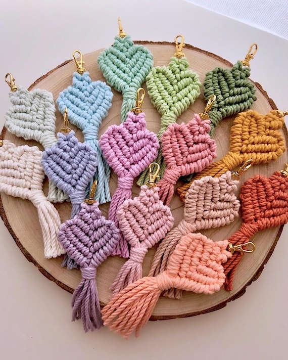 MACRAME KEYCHAIN, Heart Shape, Car or Home Accessories, Colorful Bag Keychain, Handmade Boho Style Gift, 100% Cotton