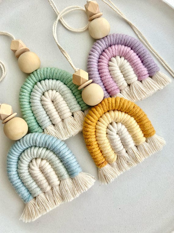 MACRAME RAINBOW, Boho Keychain, Car Charm, Diffuser, for Bag, Car Home, Party Favors, Place Cards, Accessories and Decor, in Cotton
