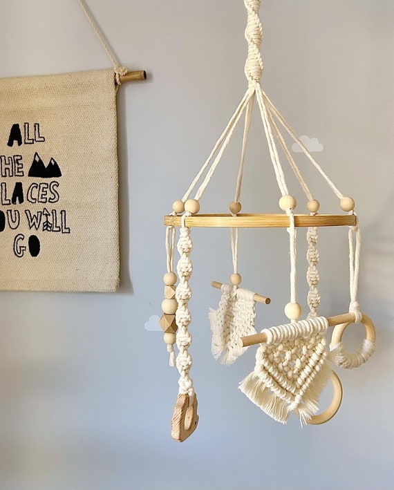 Macrame Baby Mobile, Montessori Baby Crib Mobile, Boho Mobile for Crib, Baby Room Decoration, Handmade Newborn Gift