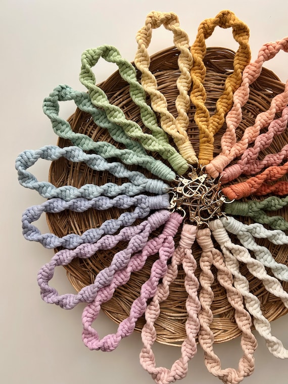 Cell Phone Chain, Colorful Macrame Phone Strap, Wrist Keychain for Car, Home or Phone, Boho Style, 100% Recycled Cotton