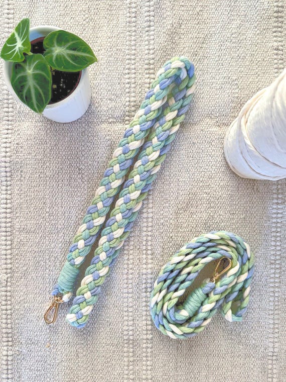 Green and Blue Macrame Cell Phone Lanyard, Phone Strap, Badge Holder, Cotton Neck Lanyard Keychain, Boho Necklace