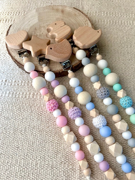 Wooden and Silicone Pacifier Holder, Baby Accessories, Pacifier Chain, Gift for Newborn or New Mom, Handmade Pacifier Chain
