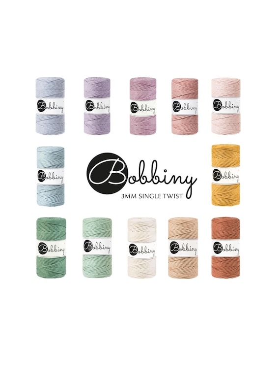 BOBBINY Macrame Cord – 3mm Single Twist Cotton Cord – 100m/108yds – Eco-Friendly Macrame Supplies – Various Colors