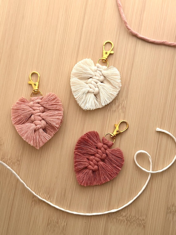 Macrame Heart Keychain, Handmade Keyring for Her, Heart Cute Bag Charm, Boho Keychain Accessory, Heart Keyring