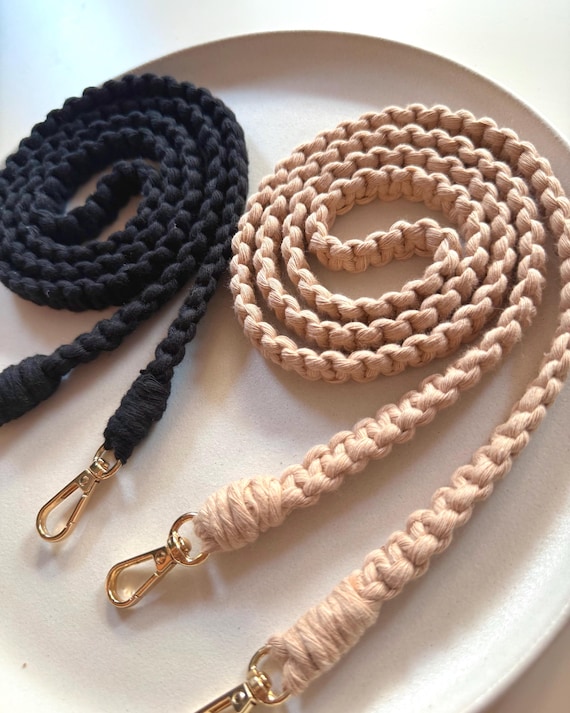 Black and Beige Macrame Cell Phone Lanyard, Phone Strap, Badge Holder, Cotton Neck Lanyard Keychain, Boho Necklace