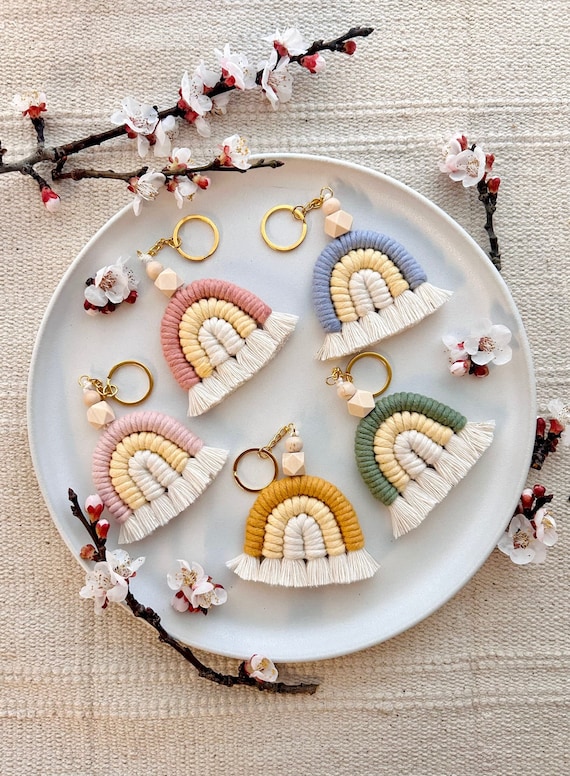 MACRAME RAINBOW KEYCHAIN, Boho Rainbow, Keychain for Car, Home, or Bag, Event Favors, Party Place Cards, 100% Recycled Cotton