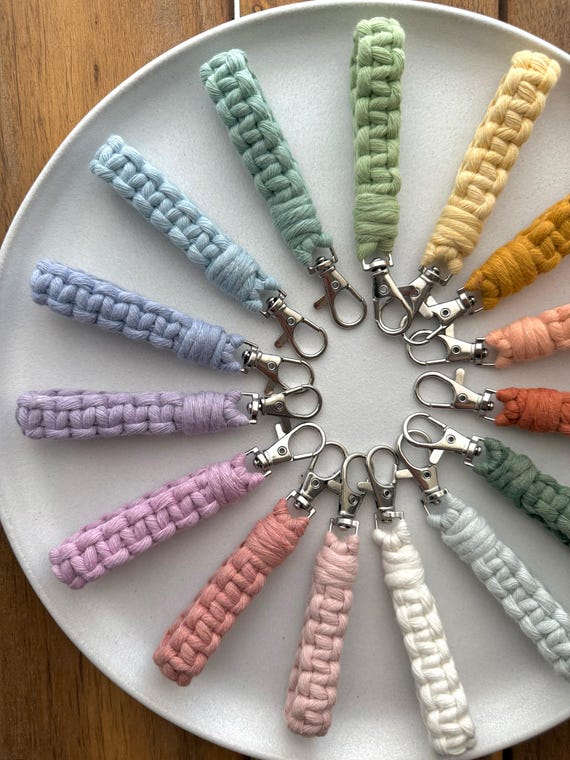 MACRAME KEYCHAIN, Accessories for Car, Home, Bag, Backpack, Wedding or Baptism Favors, Cute Handmade Charm Decor in Cotton