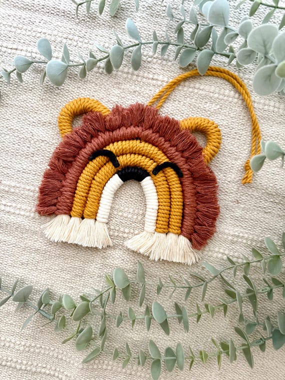 Macrame Birth Ribbon, Lion-Shaped Nursery Decoration, Jungle Animals, Boho Safari Nursery, Newborn Gift, Baby Shower