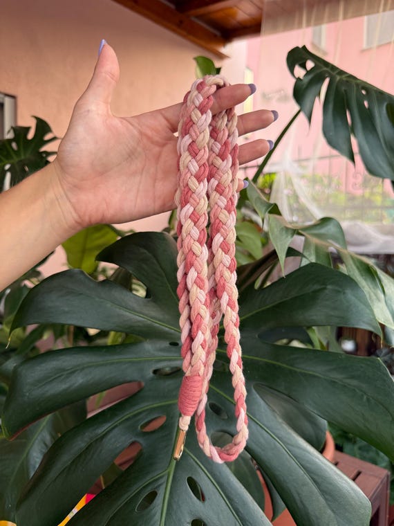 Pink Macrame Cell Phone Lanyard, Phone Strap, Badge Holder, Cotton Neck Lanyard Keychain, Boho Necklace