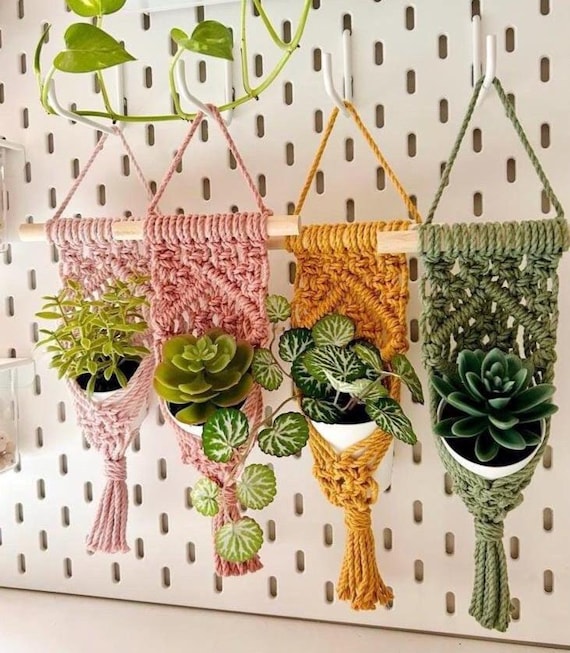 SMALL PLANT HANGER in Macrame, Colorful Plant Holders, Hanging Plant Holder, Indoor and Outdoor, Air Plant Holder, Garden Gift, 100% Cotton