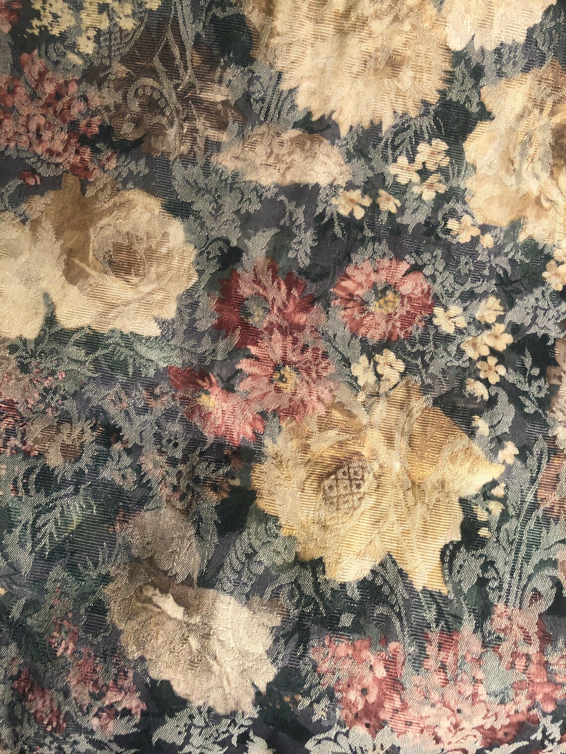 Vintage Richloom floral damask blue & cream decor fabric BTY 5 Etsy