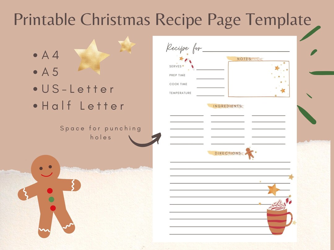 Christmas Recipe Template Printable Christmas Recipe Page Etsy UK