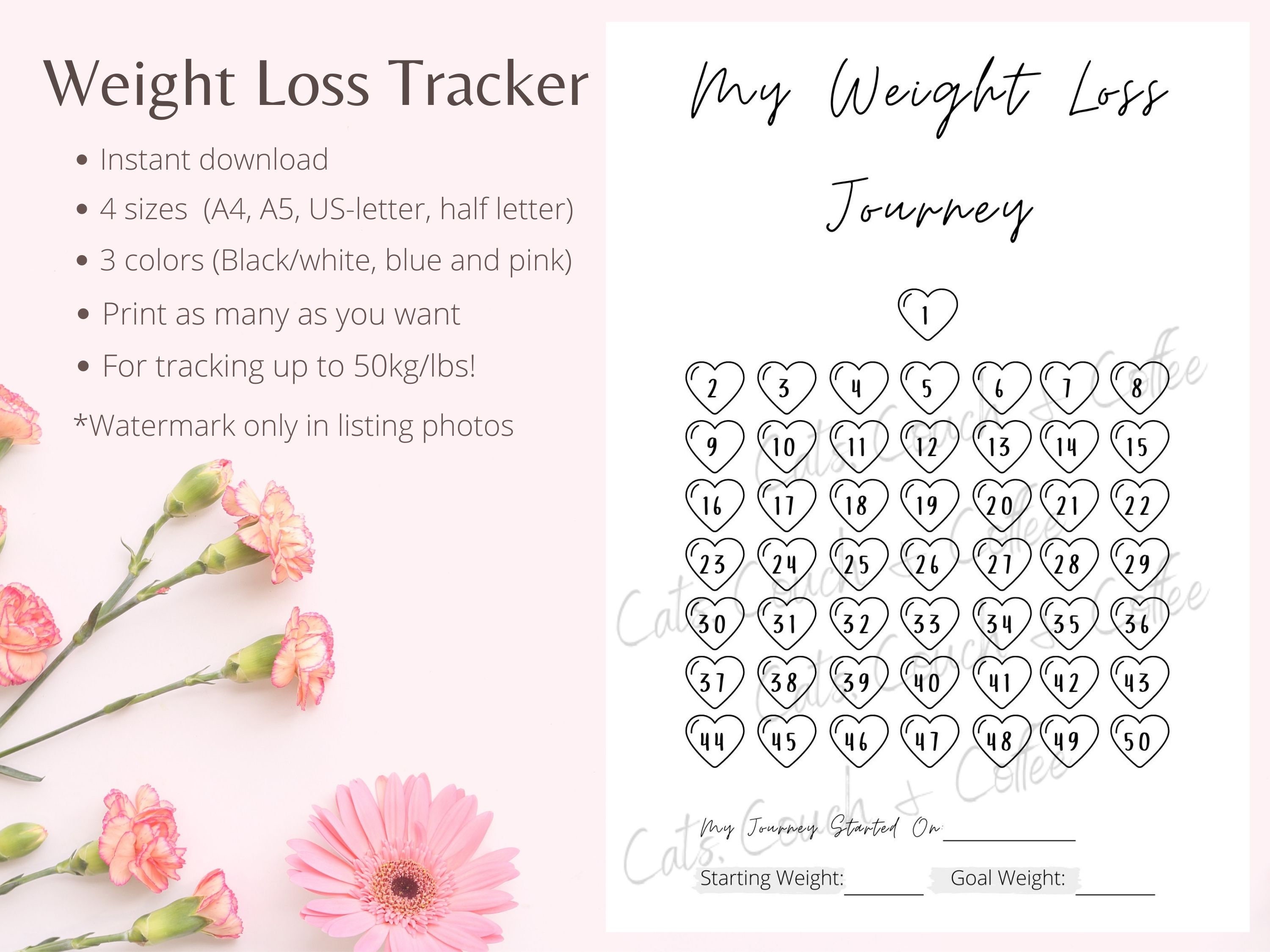 Printable Weight Loss Tracker 50 Lb Kg Pounds Lost Chart Etsy Finland