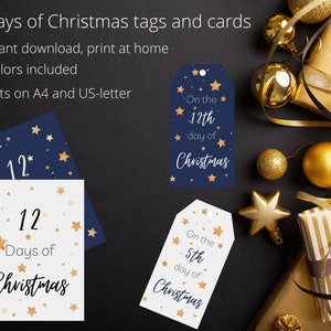 12 Days of Christmas Printable Gift Tags Twelve Days of Christmas Editable  Instant Download PDF File 