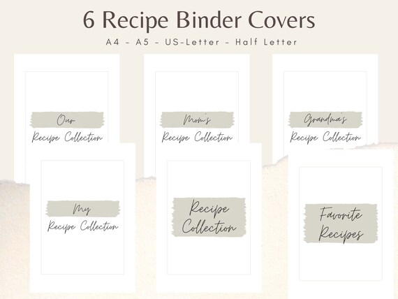 Minimalist Printable Recipe Binder Cover Pages Diy Recipe Etsy