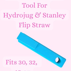 May include: A bright blue tumbler opening tool for Hydrojug and Stanley flip straws. The tool is rectangular with a circular opening and fits 30, 32, and 40 oz tumblers. Text on the image reads "Tumbler Opening Tool For Hydrojug & Stanley Flip Straw".
